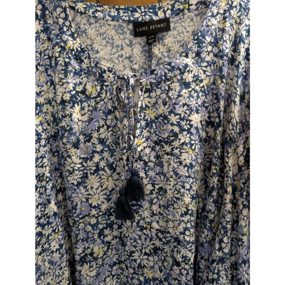 Lane Bryant Top Shirt Blouse Plus Size 38/40 7X Blue Floral Long Ruffle Sleeves - Picture 3 of 7